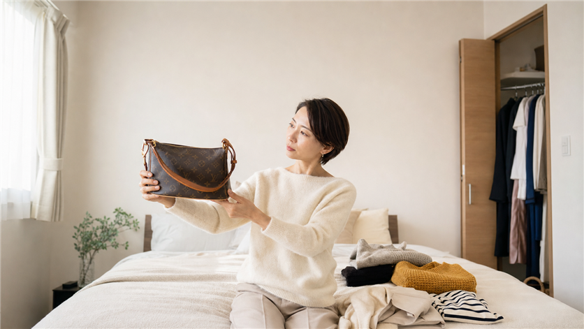 ブランド品の買取を検討する女性